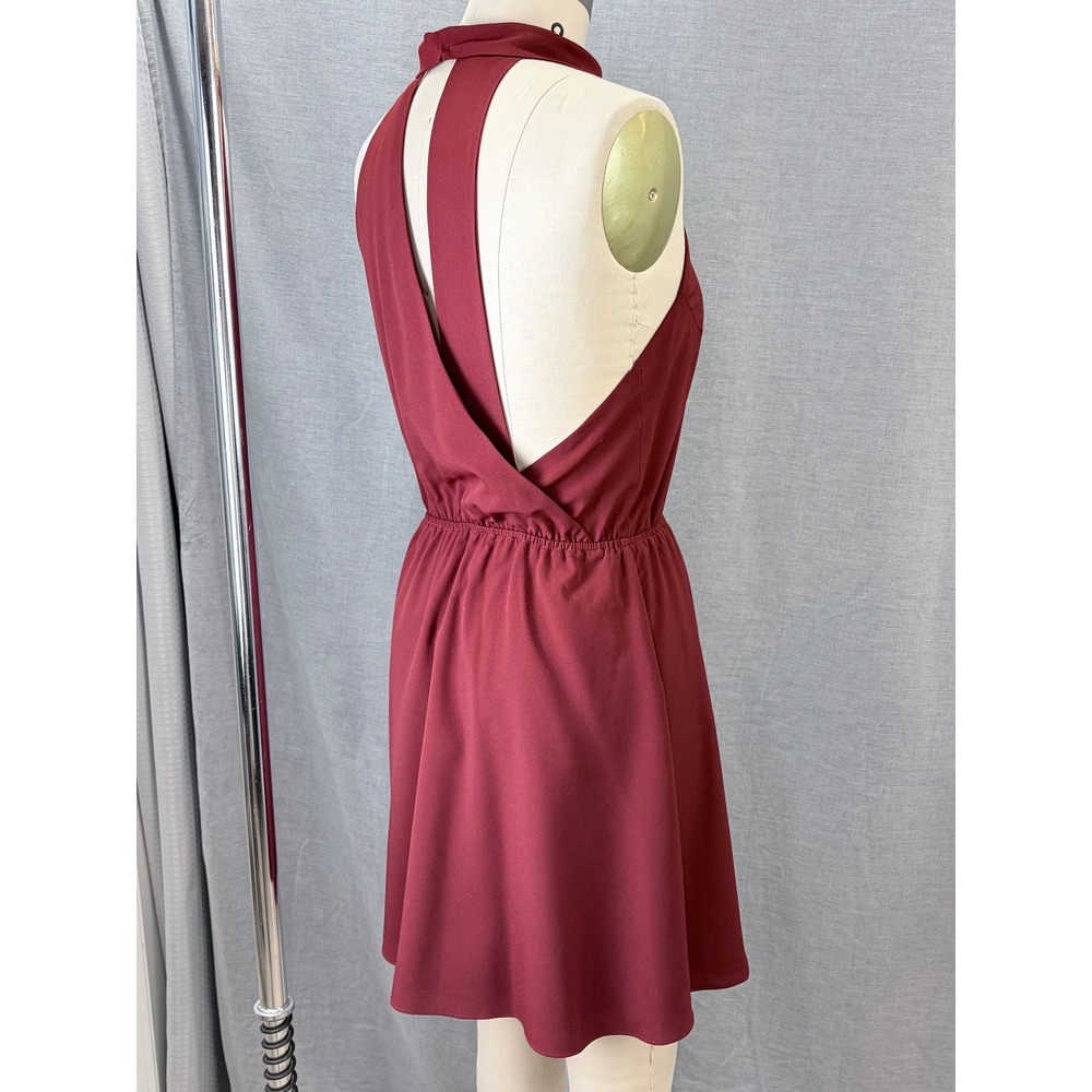 Haute Hippie Womens Burgundy Halter Asymmetrical Open Back Mini Dress XS